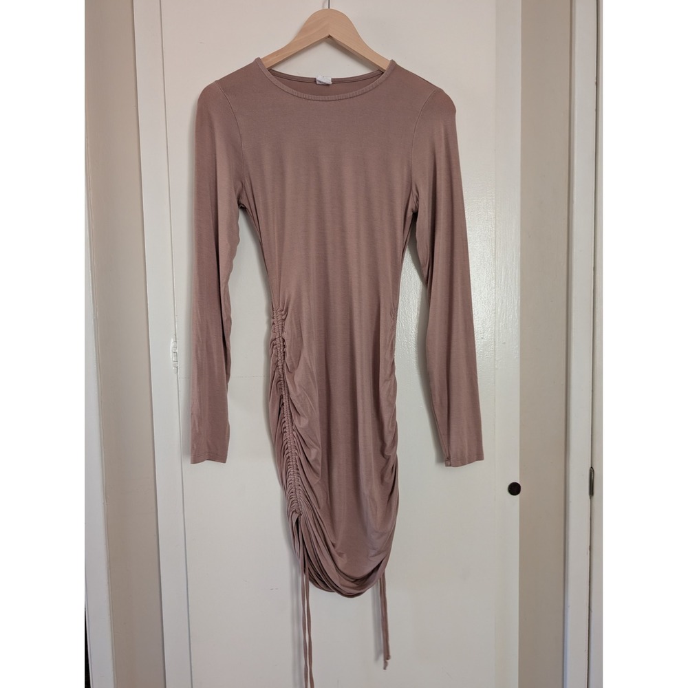 Melrose and Market Womens S Brown Ruched Mini Dress Lagenlook Goblincore Stretch